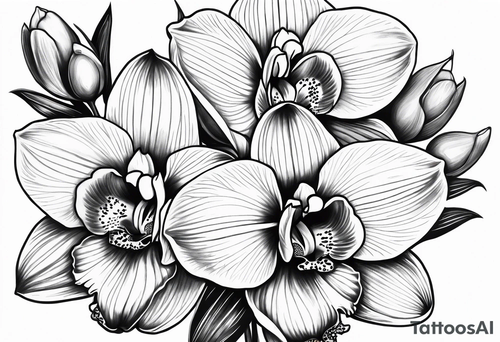 Cymbidium orchid with a rose on each side tattoo idea