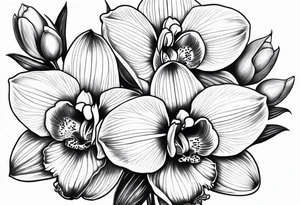 Cymbidium orchid with a rose on each side tattoo idea