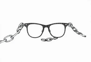 Glasses against a breaking chain
The chain symbolizes the limitations of poor vision, and its breaking is your liberation. Glasses can be against this background. tattoo idea