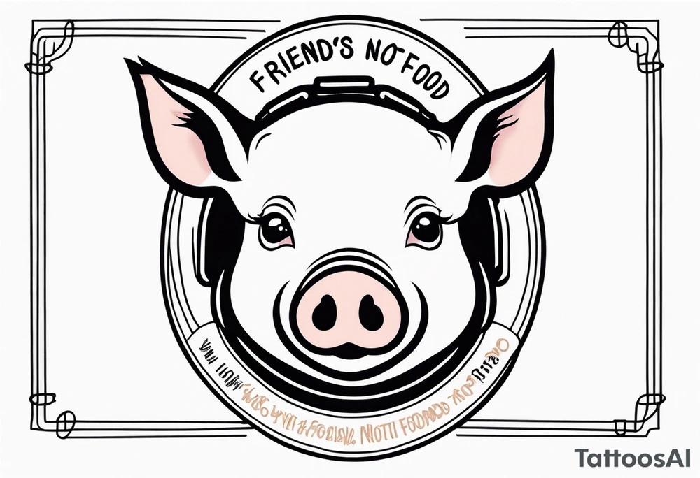 cute pig or piglet.
with text: "friends not food" 
very thin lines tattoo idea