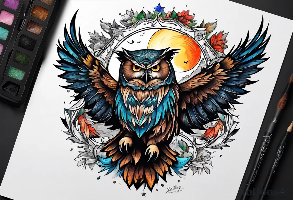 leaping owlbear tattoo idea