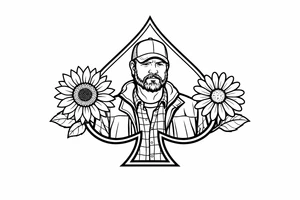 Bobby middle center inside the middle of the spade with a sunflower and a daisy on each side of the spade very super extremely traceable to trace onto notebook paper, very super extremely easy and simple traceable tracing black and white outlining outline coloring pages very super extremely traceable to trace onto notebook paper tattoo idea