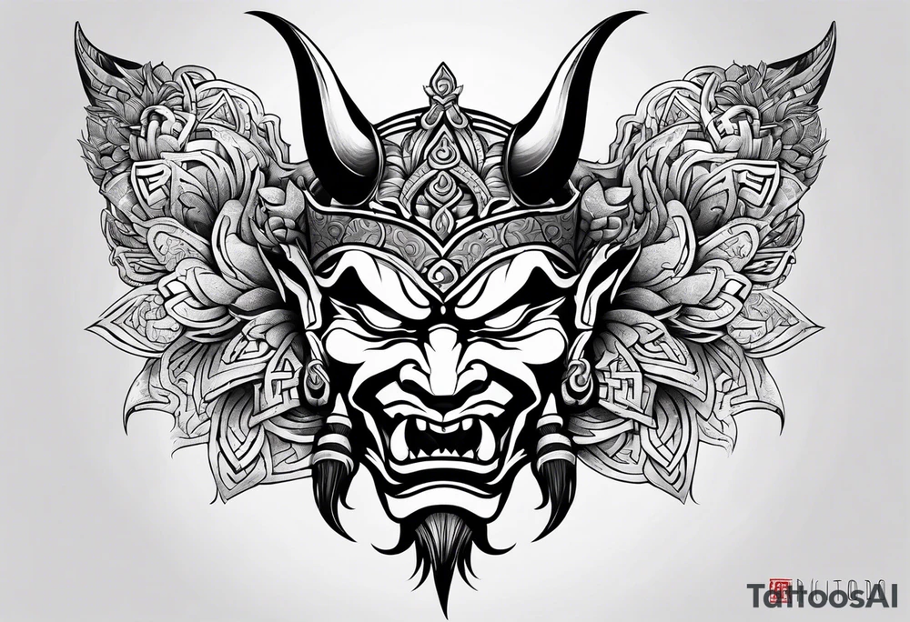Oni mask in celctic style tattoo idea