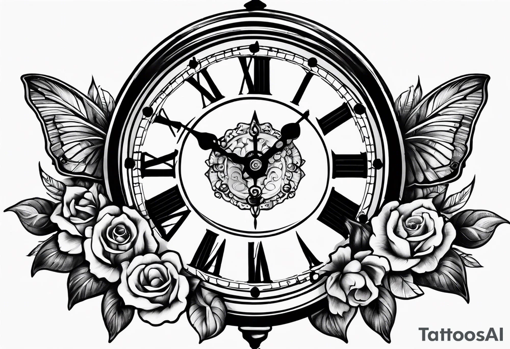 Past and present, timeless clock, rosary tattoo idea