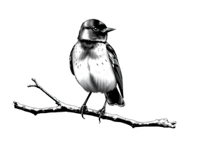 male eurasian blackbird sitting on a branch tattoo idea