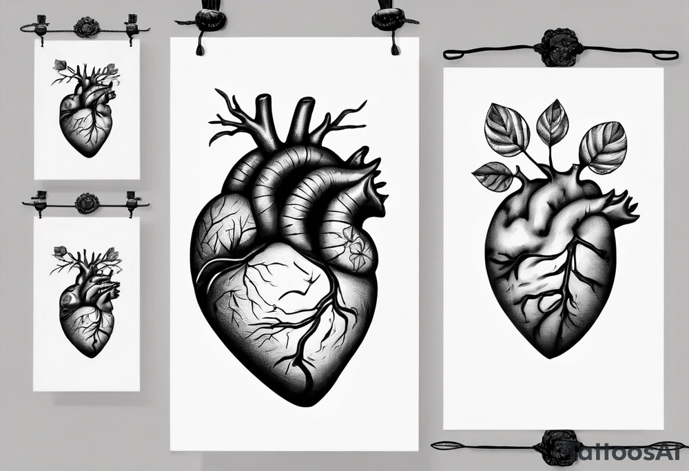 Anatomical heart on a string, anatomical brain on a string, woman's hand holding two ends of the string tattoo idea