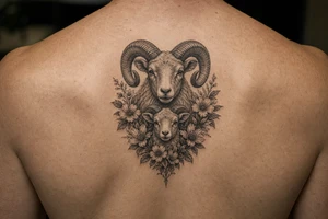 Mother ram baby ram with flowers the mother ram on top the baby ram on bottom tattoo idea