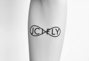 A small tattoo to go on my inner forearm with the letters JCIFLY in an infinity symbol shape tattoo idea