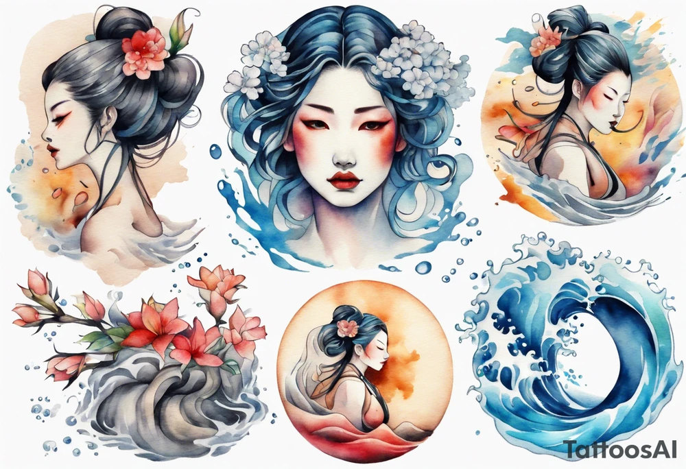 a woman made of water tattoo idea