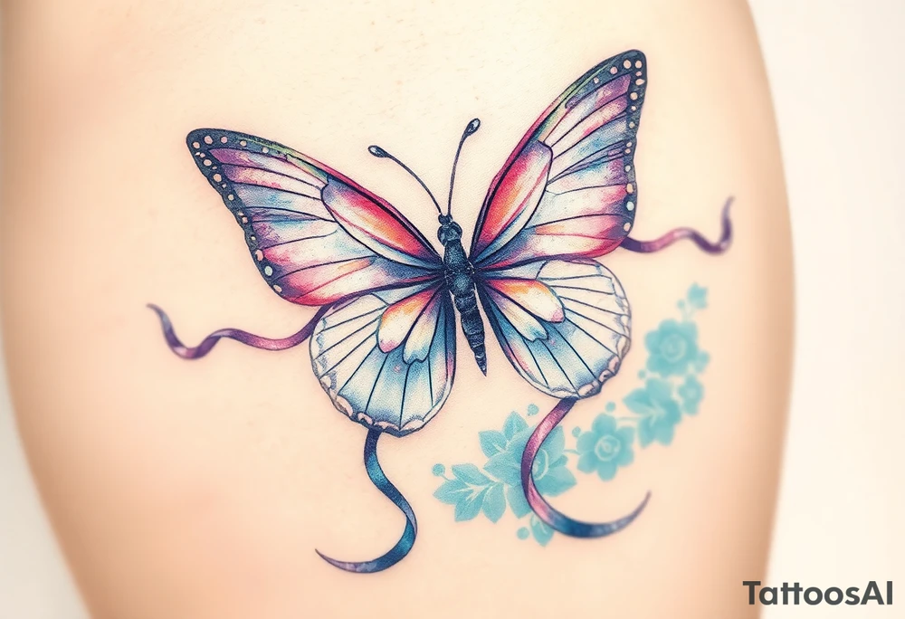 ethereal butterfly with flowing silk ribbons in moonlight tattoo idea
