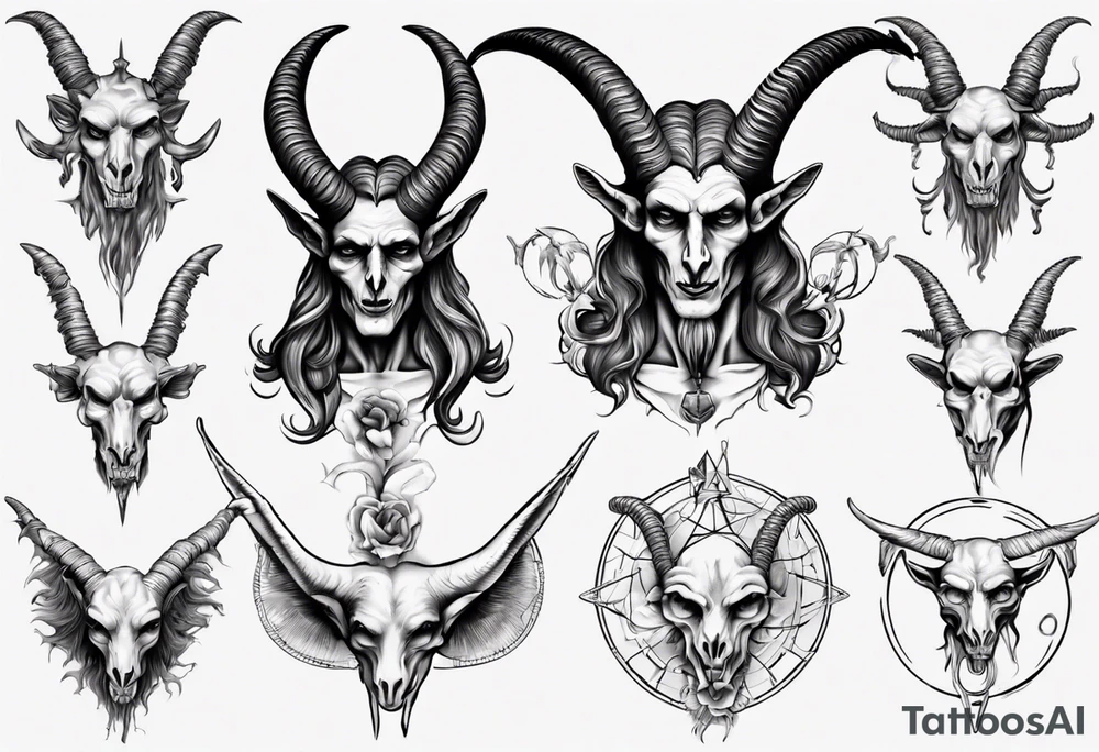 human like Baphomet friendly but dark and large no flowers tattoo idea