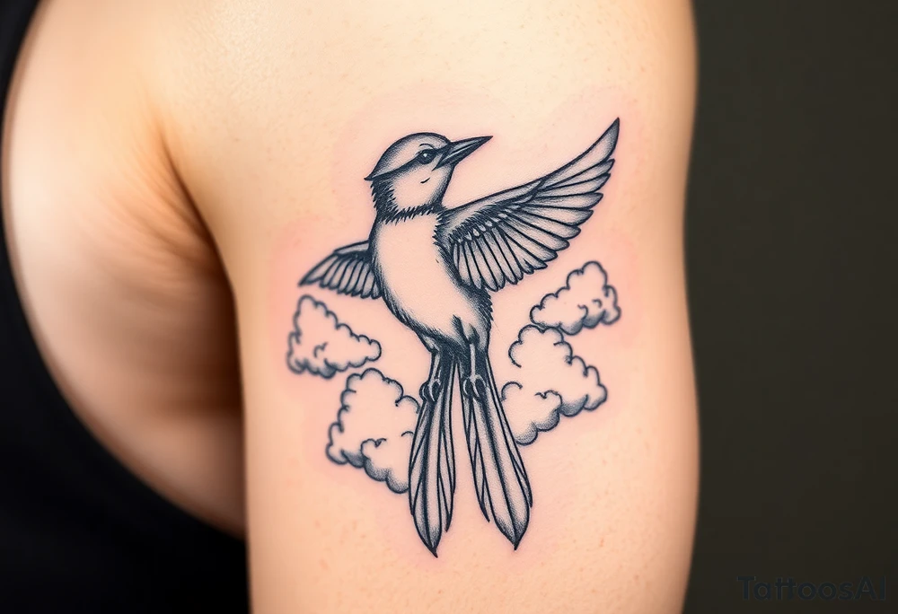 Bluejay, clouds, shining light to or from heaven tattoo idea