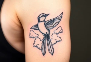 Bluejay, clouds, shining light to or from heaven tattoo idea