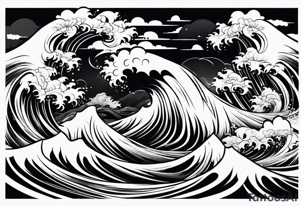 waves and clouds in japanese sleeve tattoo style tattoo idea