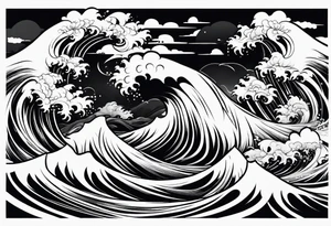 waves and clouds in japanese sleeve tattoo style tattoo idea