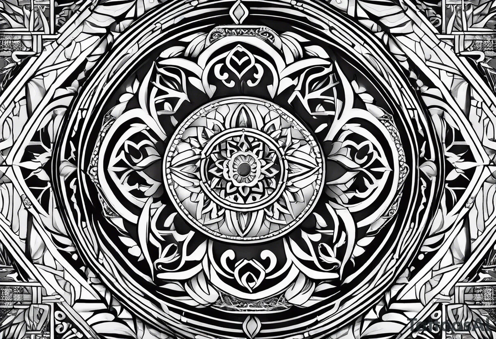Arabic themed with fine line floral and geometric shapes tattoo idea