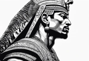 egyptian warrior in profile with muscles, a sword in his hand and screaming face tattoo idea