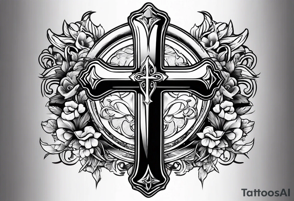 Small cross with a sword tattoo idea