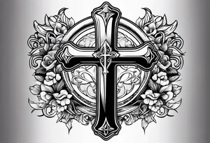 Small cross with a sword tattoo idea