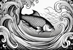 “Create a delicate tattoo of a goldfish swimming in a wave, emphasizing its flowing fins and graceful movement. tattoo idea