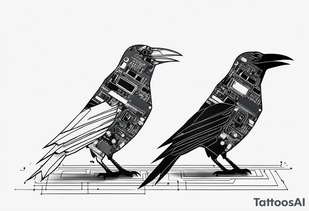 Crows made out of circuit boards tattoo idea