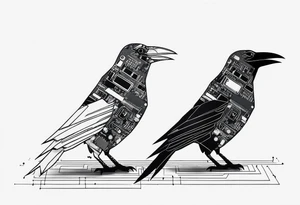 Crows made out of circuit boards tattoo idea