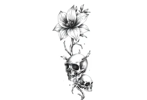 Aconitum flower going up the arm with details gothic style with skulls tribal large tattoo idea