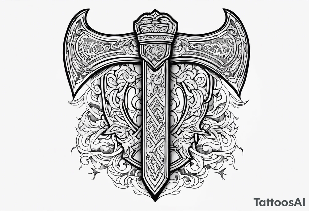 Valhalla sword shield 
 axe tattoo idea