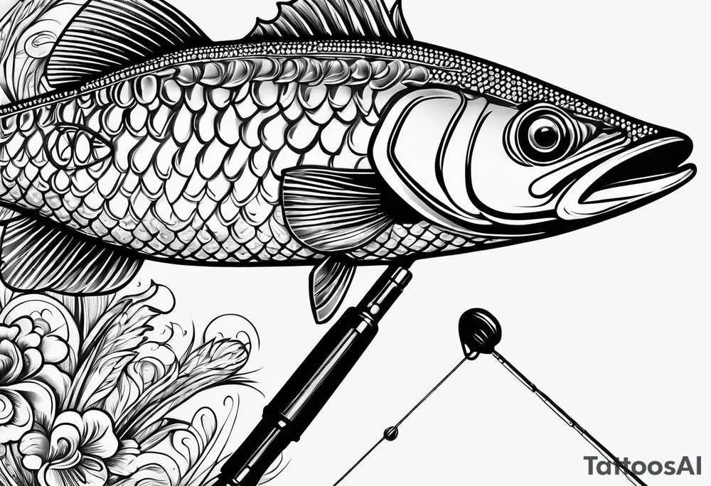 Fishing pole with memorium of a friend tattoo idea