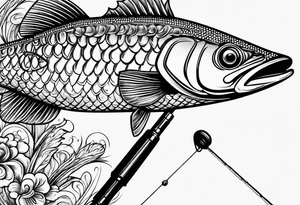 Fishing pole with memorium of a friend tattoo idea