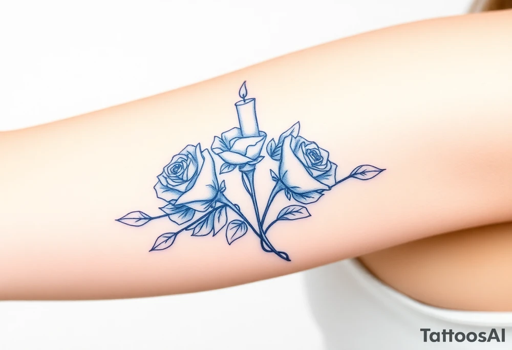 Two hands, two roses, two candles, blue tattoo idea