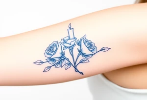 Two hands, two roses, two candles, blue tattoo idea