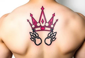 pink princess crown on top of paw prints tattoo idea