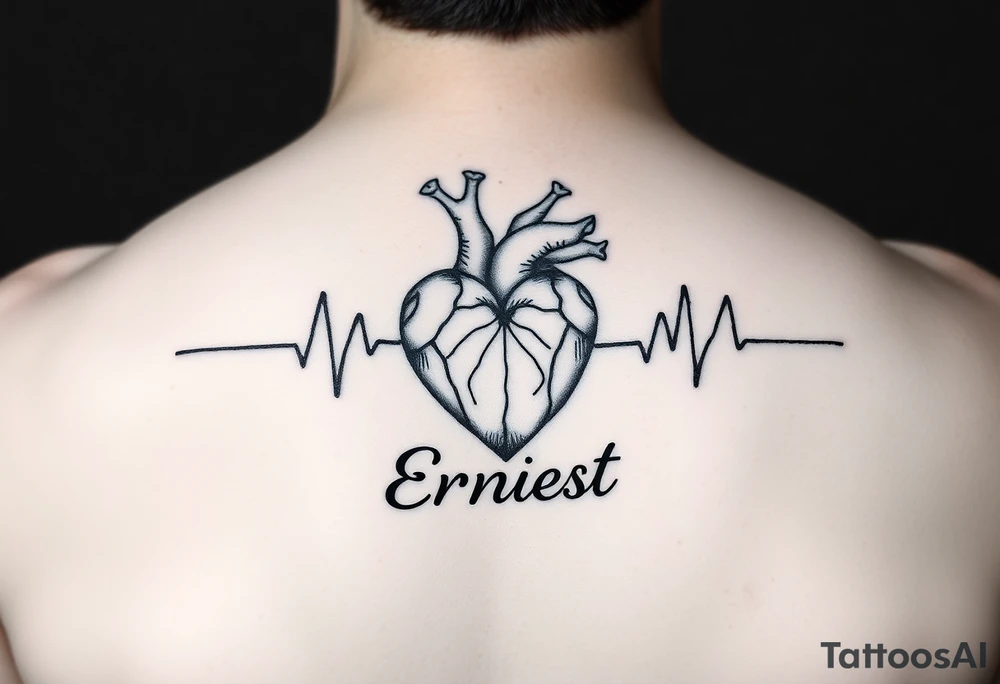 Heart beat with the name Ernest and a heart tattoo idea