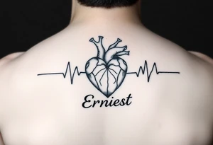 Heart beat with the name Ernest and a heart tattoo idea