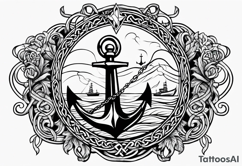 Celtic nautical scene, forearm, half sleeve, anchor, compass tattoo idea