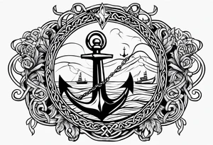 Celtic nautical scene, forearm, half sleeve, anchor, compass tattoo idea