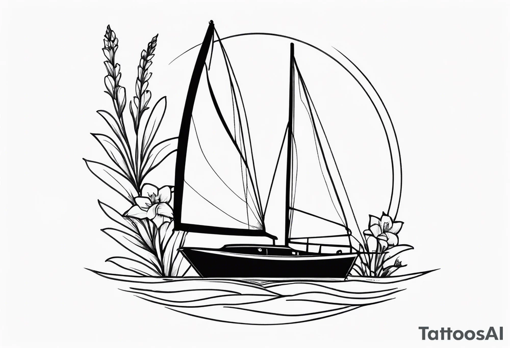 sailboat with Snapdragon gladiolus flowers tattoo idea