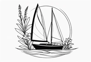 sailboat with Snapdragon gladiolus flowers tattoo idea