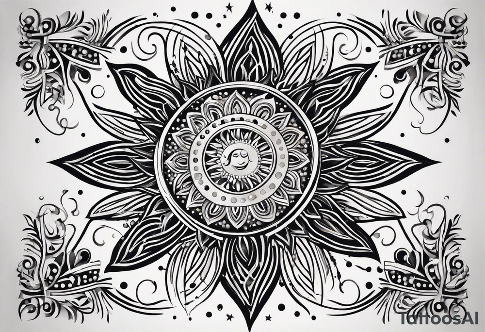 simple sun made of black dots and circles tattoo idea