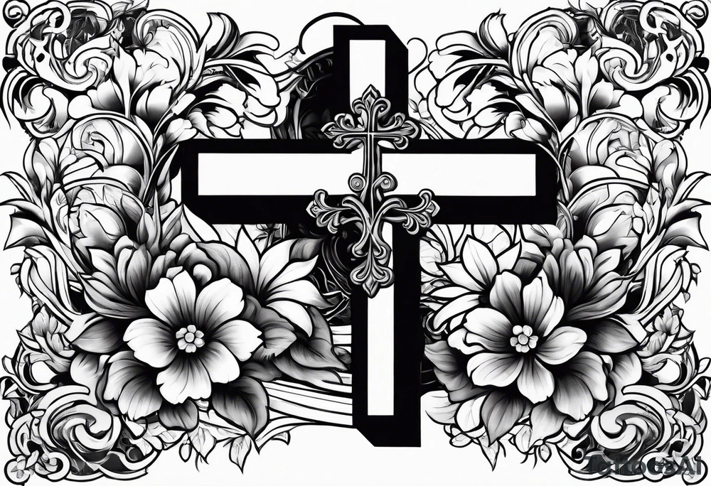 Cross with flowers tattoo idea