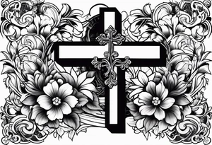 Cross with flowers tattoo idea