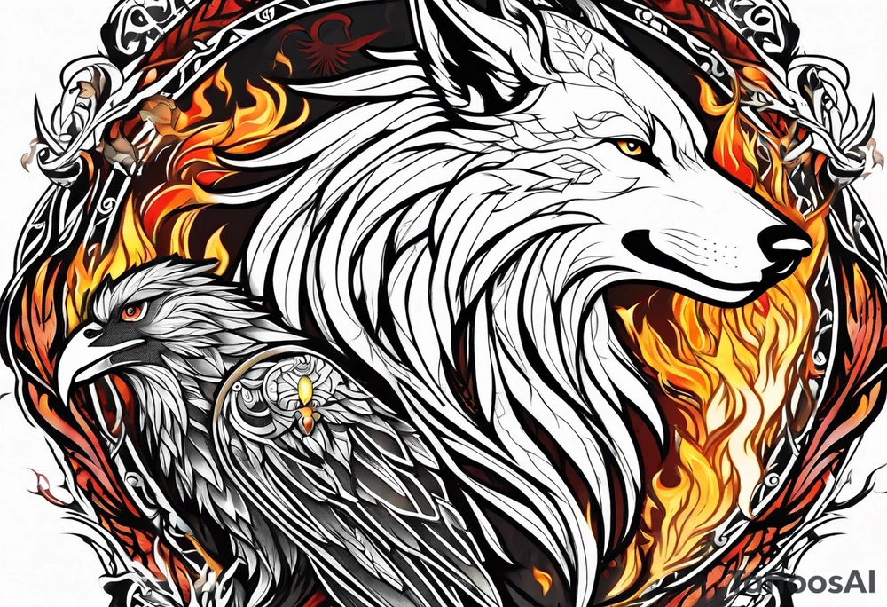 Germanic warrior
  tree of life on fire wolf and a raven tattoo idea