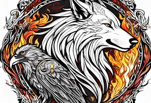 Germanic warrior
  tree of life on fire wolf and a raven tattoo idea