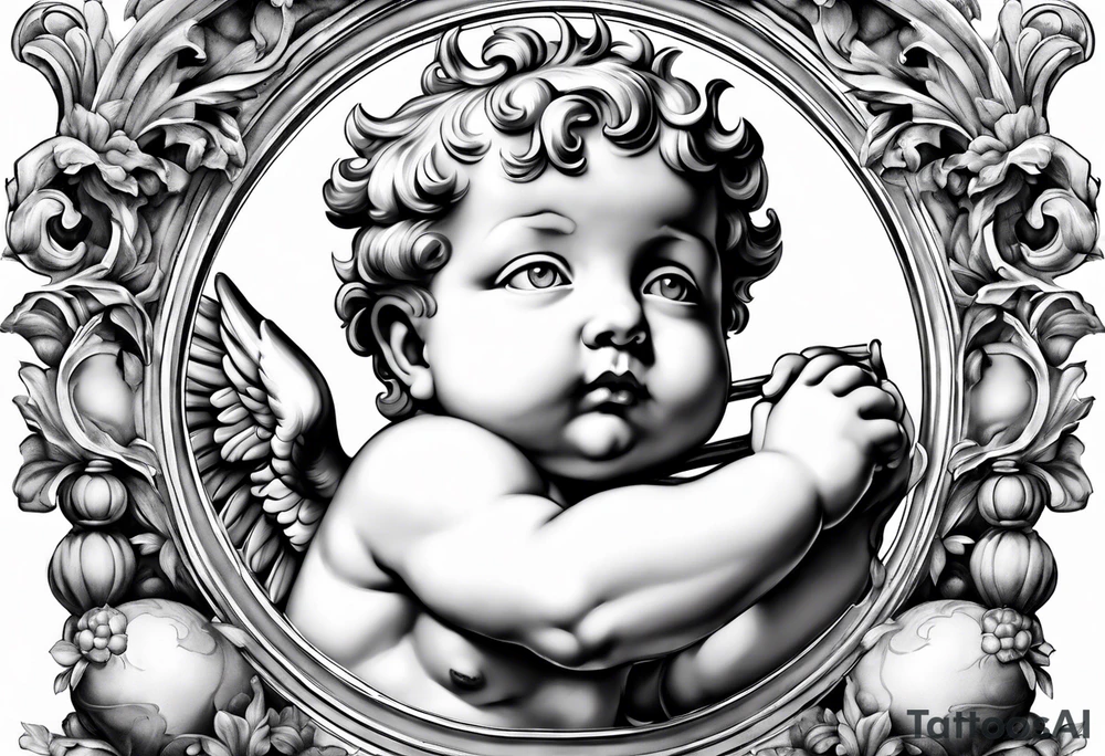 one putti holding the globus with by Michelangelo tattoo idea
