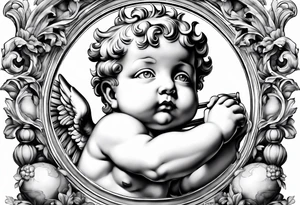 one putti holding the globus with by Michelangelo tattoo idea