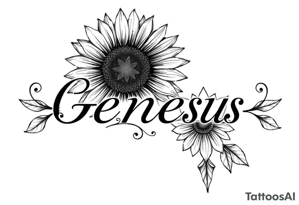 name genesis and a sunflower and a crown Sagittarius tattoo idea