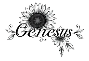 name genesis and a sunflower and a crown Sagittarius tattoo idea