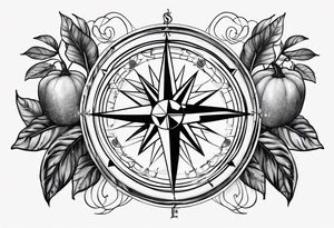 The compass is in the center, surrounded by a few eggplant leaves. tattoo idea