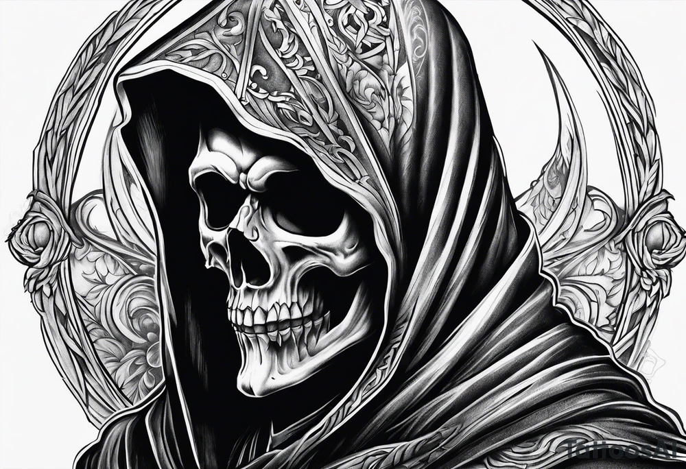 realistic reaper with dark details tattoo idea